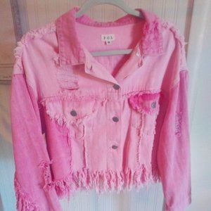 POL Distressed Pink fringe Jacket - New